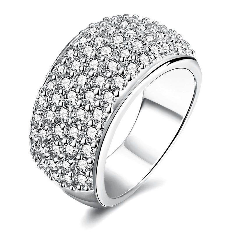 Uloveido Sparky Cubic Zirconia Wide Eternity Band Wedding Ring 11mm Width, Valentine's Day Gifts for Women (Platinum Size 6) CR002 - Image 1